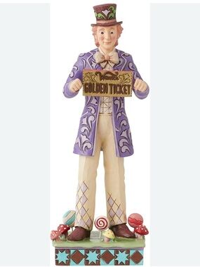 NWT Jim Shore Willy Wonka Figurine With Rotating Golden Ticket Chocolate Bar